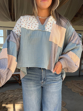 The Boho Dream Patch Top - BLUE