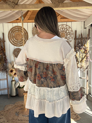 The Shadow Bloom Peplum Top - CREAM