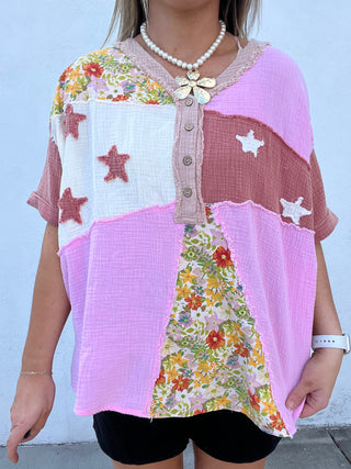 Starry Sky Patch Top - PINK