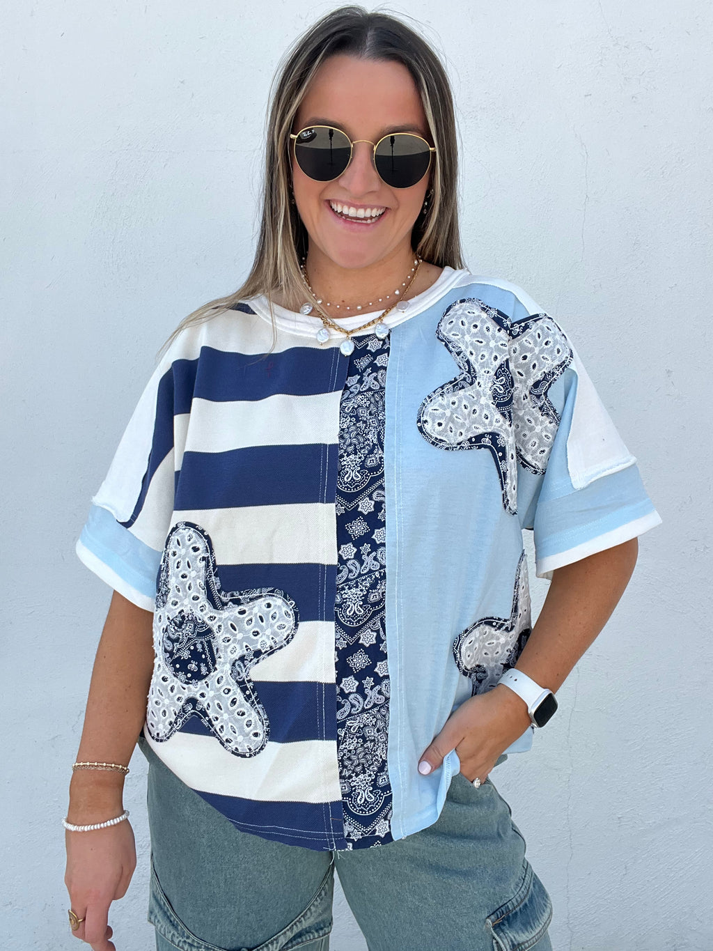 Stitch & Stripe Top - BLUE