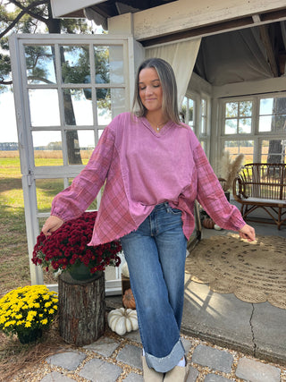 The Pine Plaid Top - ORCHID