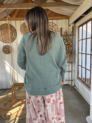 Up Late Waffle Knit Henley - DUSTY GREEN