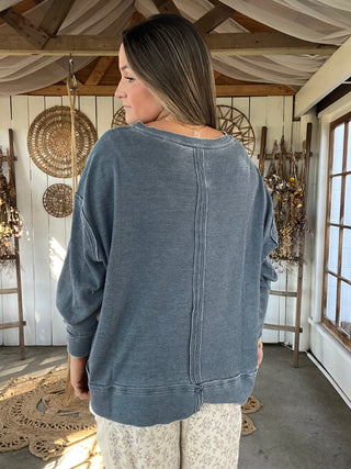 Up Late Waffle Knit Henley - DUSTY BLUE