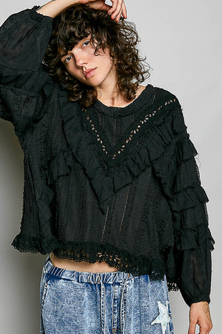 The Eyelet Twirl Top - BLACK