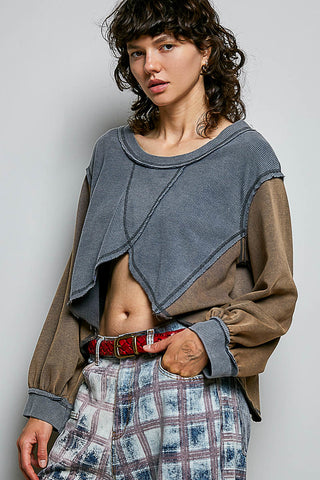 The Lennox Waffle Henley Top - CHARCOAL