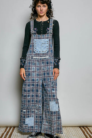 The Butterscotch Plaid Overalls - NAVY