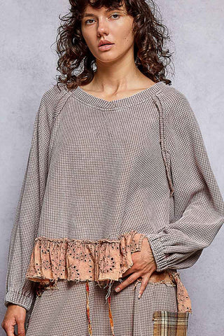 The Vienna Waffle Eyelet Top - Rose Taupe