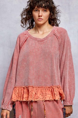 The Vienna Waffle Eyelet Top - CORAL