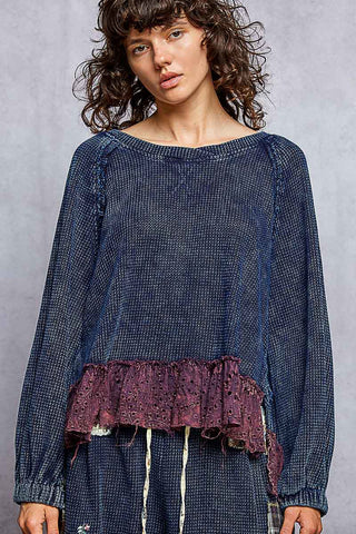 The Vienna Waffle Eyelet Top - NAVY