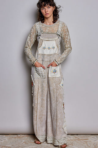 The Cottage Embroidered Overalls - SAND