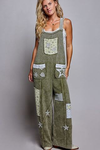 The Starry Meadow Waffle Overalls - OLIVE