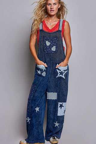 The Starry Meadow Waffle Overalls - NAVY