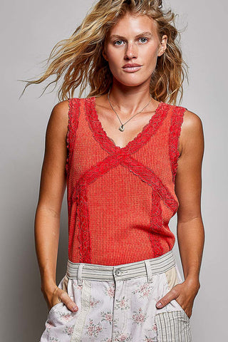 The Cross My Heart Lace Tank - RED
