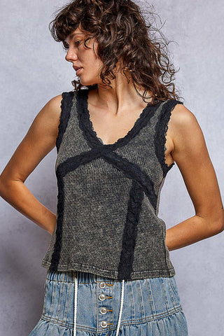 The Cross My Heart Lace Tank - CHARCOAL
