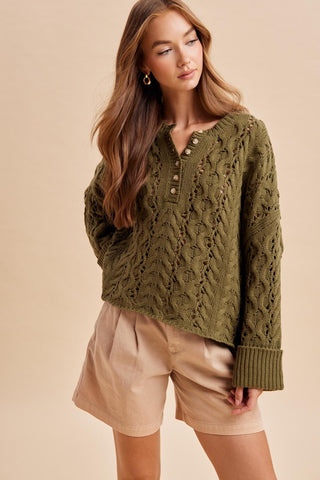 The Cabin Days Knit Sweater - OLIVE