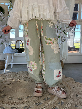 The Palm Springs Floral Patch Pants - SAGE