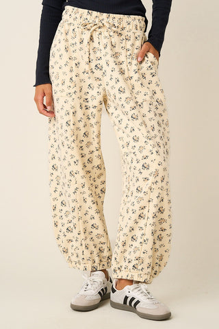 The Cozy Edit Floral Barrel Joggers - CREAM