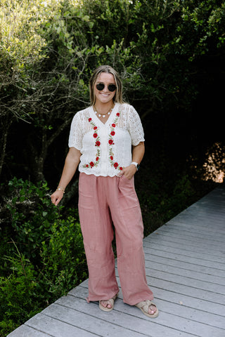 Coral Bloom Crochet Top