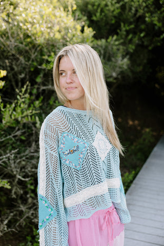 Coconut Kiss Crochet Sweater - BLUE