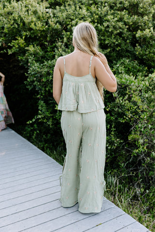 Castaway Crinkle Gauze Top And Jogger Pants Set - OLIVE
