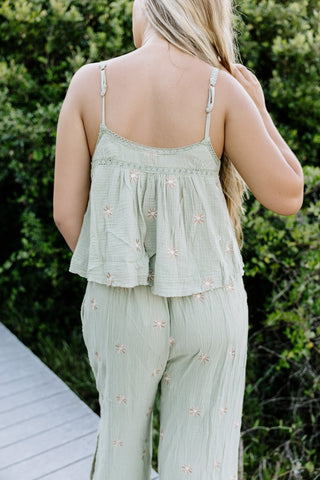 Castaway Crinkle Gauze Top And Jogger Pants Set - OLIVE