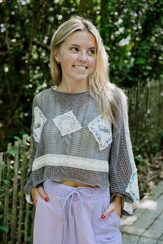 Coconut Kiss Crochet Sweater - CHARCOAL