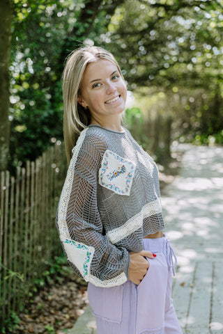 Coconut Kiss Crochet Sweater - CHARCOAL