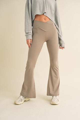 Criss Cross Flare Leggings - TAUPE
