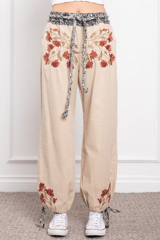The Tan Braided Breeze Embroidered Pants