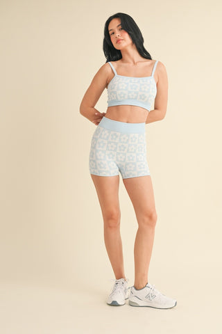 Flower Print Tank and Shorts Set - BLUE