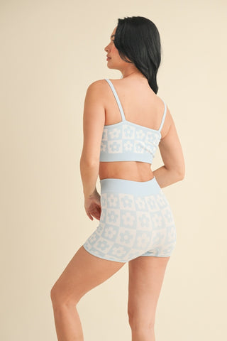 Flower Print Tank and Shorts Set - BLUE