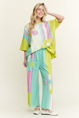 FLOWER POWER BOTTOM - TEAL/PINK