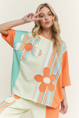 FLOWER POWER TOP ORANGE/TEAL