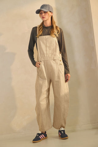 The Molly Floral Overalls - TAN STRIPE