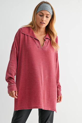 The Poppy Waffle Long Sleeve - GARNET RED