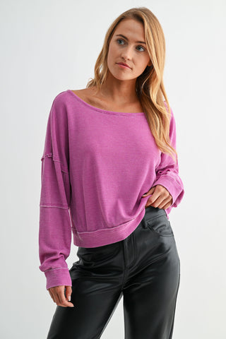 The Everyday Boat Neck Waffle Top - ORCHID