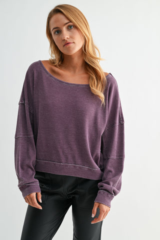 The Everyday Boat Neck Waffle Top - PLUM