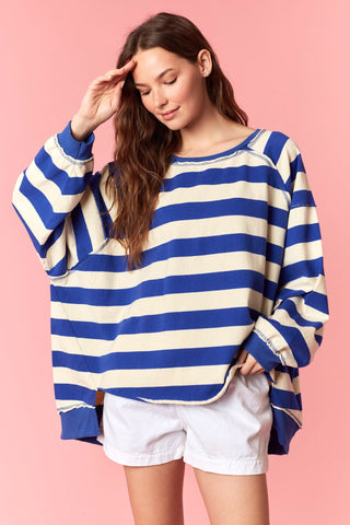 The Hannah Striped Pullover - NAVY