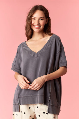 The Essential Fleece Short Sleeve Top - CHARCOAL