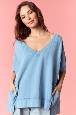 The Essential Fleece Short Sleeve Top - BLUE