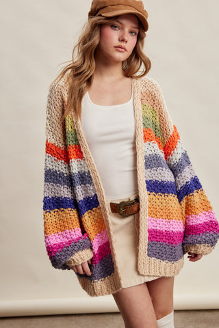 Harlow Knit Stripped Cardigan - RAINBOW CREAM