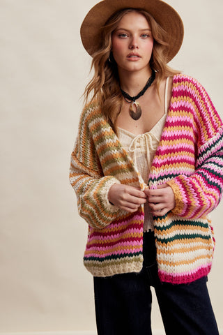 The Sunny Stripe Cardigan - CREAM MULTI