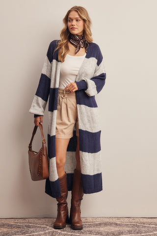 The Cozy Cloud Striped Cardigan - NAVY
