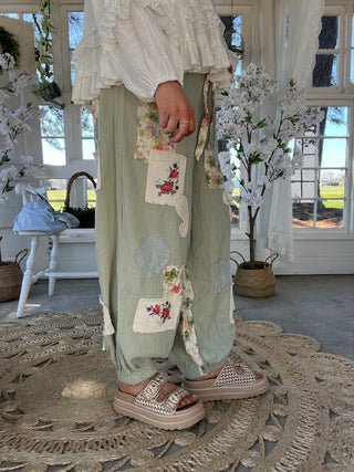 The Palm Springs Floral Patch Pants - SAGE
