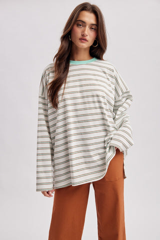 The Cozy Charm Striped Top - BLUE/WHITE