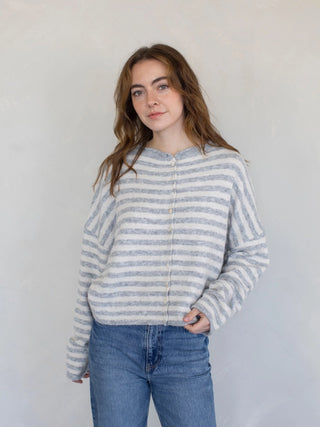 The Honey Knit Striped Cardigan - GREY/WHITE