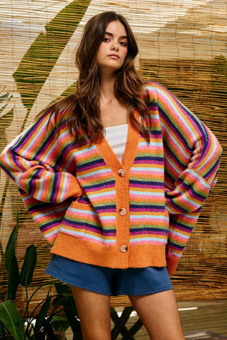 The Aspen Stripe Cardigan - ORANGE STRIPE