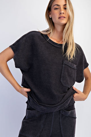 The Black Waffle Knit Top - PREORDER BEG OF JUNE