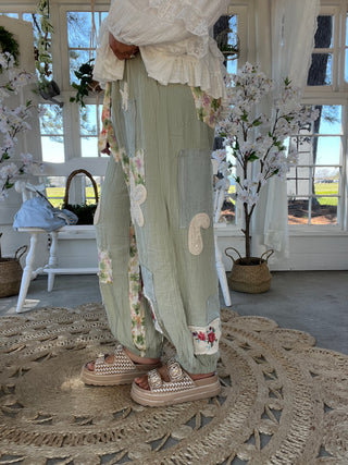 The Palm Springs Floral Patch Pants - SAGE