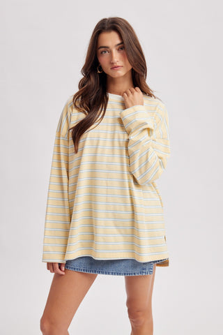 The Cozy Charm Striped Top - BLUE/ YELLOW